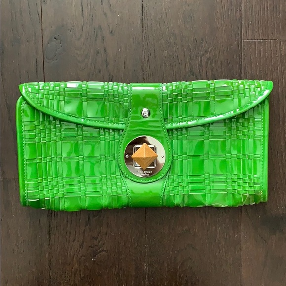 kate spade Handbags - kate spade green woven patent leather clutch